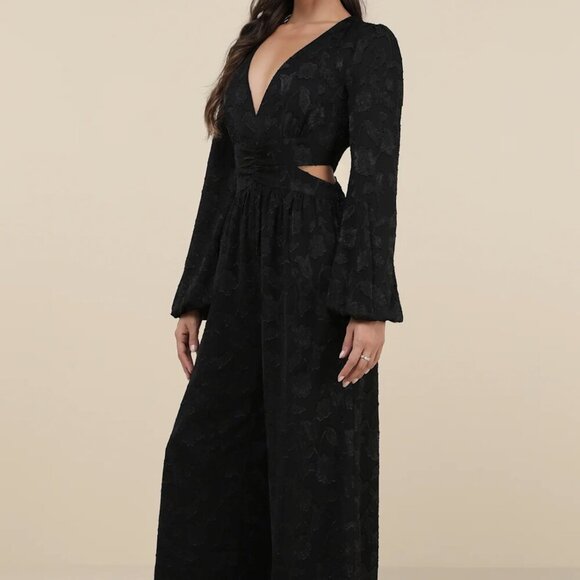 NWT Lulus Ravishing Marvel Black Burnout Floral Cutout Wide-Leg Jumpsuit - Picture 4 of 8